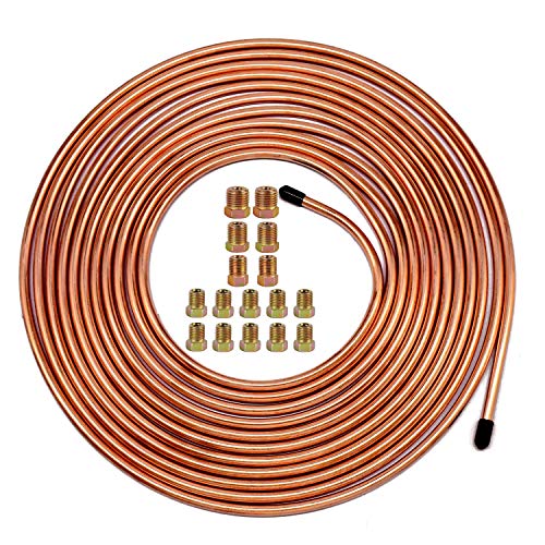 25 Ft. of 3/16 Brake Line Tubing Kit - Muhize Flexible Copper Tube Roll 25 ft 3/16' (Includes 16 Fittings)