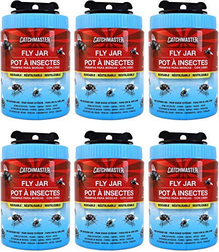 Catchmaster Outdoor Reusable Fly Trap - Non Toxic - Fly Jar Attracts and Kills Flies - 6 Jars