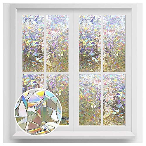 rabbitgoo Window Privacy Film, Rainbow Window Clings, 3D Decorative Window Vinyl, Stained Glass Window Decals, Static Cling Window Sticker Non-Adhesive, 23.6 x 78.7 inches