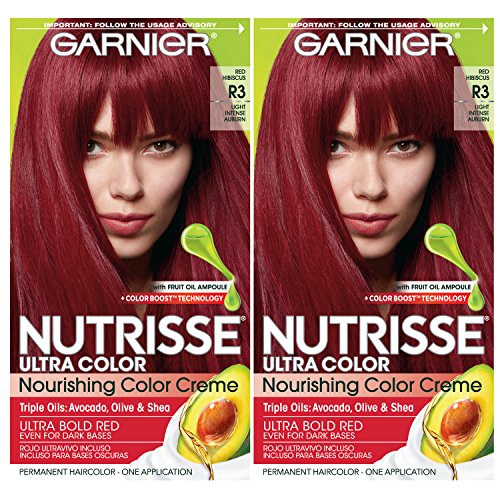 Garnier Nutrisse Ultra Color Nourishing Permanent Hair Color Cream, R3 Light Intense Auburn (Pack of 2) Red Hair Dye