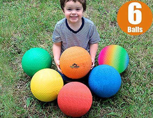 Premium Playground Balls 8.5 inch, Best Kickball Dodgeball for Kids and Adults - Official Size for Dodge Ball, Handball, Square Game, Camps, Picnic, Church & School + Free Pump & Mesh Bag (Pack of 6)