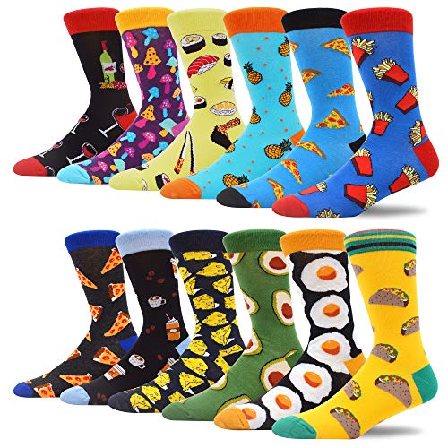 MAKABO Fun Casual Socks For Men Colorful Patterned Funny Novelty Dress Crew Socks 12 Packs