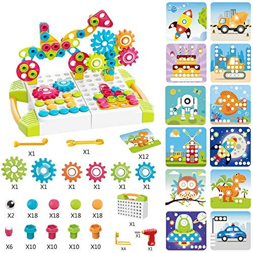 iTokGok 147pcs Creative Drilling Toy - Create and Design Drill Toy with Screwdriver STEM Learning Toys, Puzzle Engineering Toys, DIY Construction Puzzle Building Peg Board for 4-8 Year Old Kids