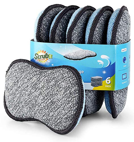 Multi-Purpose Scrub Sponges for Kitchen by Scrub- it - Non-Scratch Microfiber Sponge Along with Heavy Duty Scouring Power - Effortless Cleaning of Dishes, Pots and Pans All at Once (6 Pack, Small)