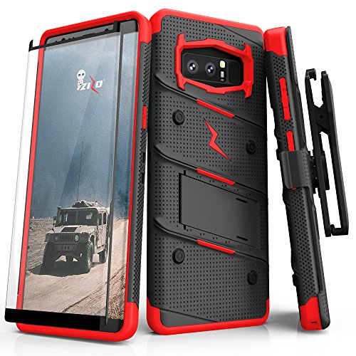 ZIZO Bolt Series for Samsung Galaxy Note 8 Case Military Grade Drop Tested with Tempered Glass Screen Protector Holster Black RED