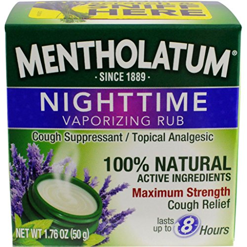 Mentholatum Nighttime Vaporizing Rub with soothing Lavender essence, 1.76 oz. (50 g) - 100% Natural Active Ingredients for Maximum Strength Cough Relief