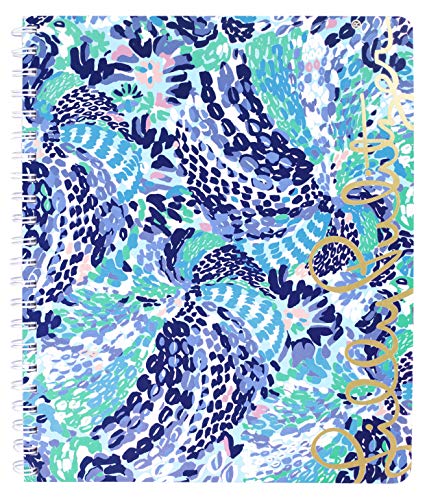 Lilly Pulitzer Blue Large Hardcover Spiral Notebook, 11' x 9.5' with 160 College Ruled Pages, Wave After Wave