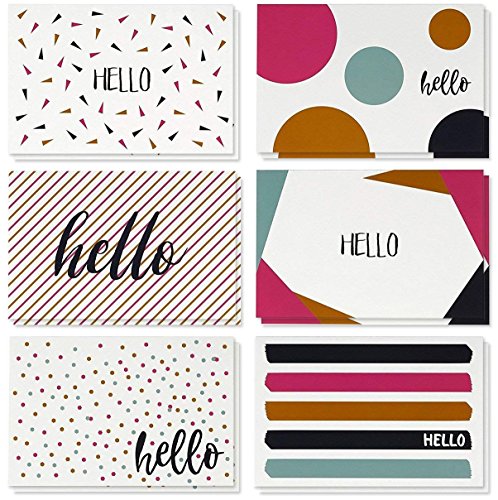 48 Pack All Occasion Assorted Blank on The Inside Note Cards - Greeting Card Bulk Box Set - 6 Modern Hello Designs Notecards with Envelopes Included, 4 x 6 Inches