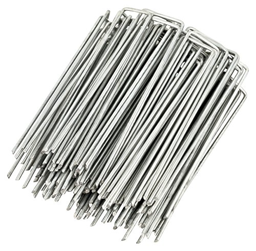 GardenMate 100-Pack Anti-Rust 6'' 11 Gauge Heavy-Duty Flat-Top U-Shaped Garden Securing Stakes/Spikes/Pins/Pegs - Galvanized Sod Staples for Anchoring Landscape Fabric