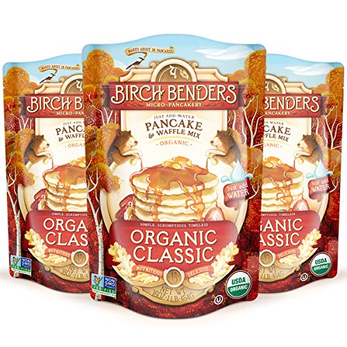 Birch Benders Organic Pancake and Waffle Mix, Whole Grain, Non-GMO, Just Add Water, 16 Ounce, Pack of 3