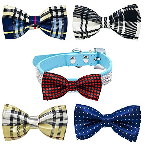 PET SHOW Pet Small Dogs Collar Attachment Bow Ties Puppies Cats Collar Charms Accessories Slides Bowties for Birthday Wedding Parties Assorted A Style Assorted B Styles Pack of 5