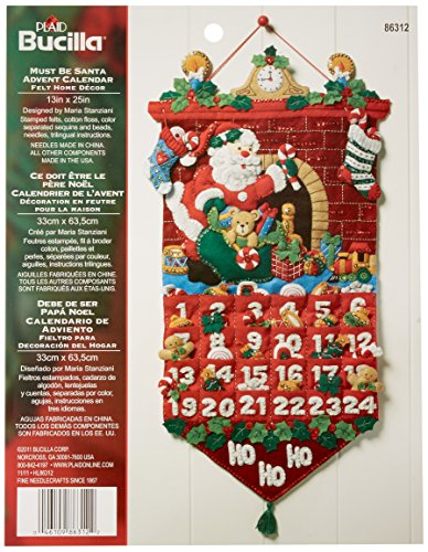 Bucilla Felt Applique Advent Calendar Kit, 13 by 25-inch, 86312 Must Be Santa