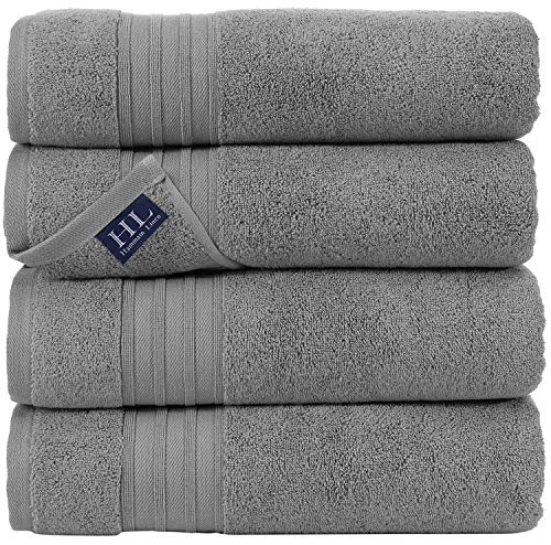 Hammam Linen 100% Cotton 27x54 4 Piece Set Bath Towels Cool Grey Soft and Absorbent, Premium Quality Perfect for Daily Use 100% Cotton Towels