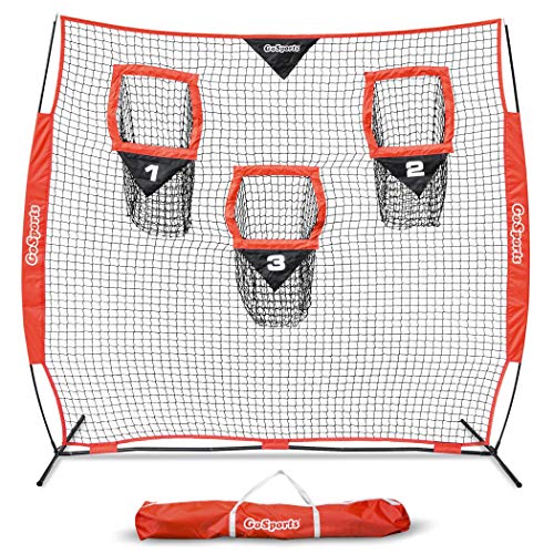 GoSports Football Trainer Throwing Net Choose Between 8' x 8' or 6' x 6' Nets - Improve QB Throwing Accuracy - Includes Foldable Bow Frame and Portable Carry Case