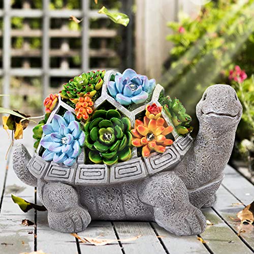 LESES Garden Statues Turtle Outdoor Ornament Figurines with Solar Powered Lights Decorations for Patio Yard Lawn Gardening Gifts