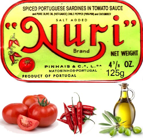 4-cans 'Nuri' Potuguese Sardines in Tomato Sauce, Piri Piri & Pure Olive Oil 125g Ea (500g Total)