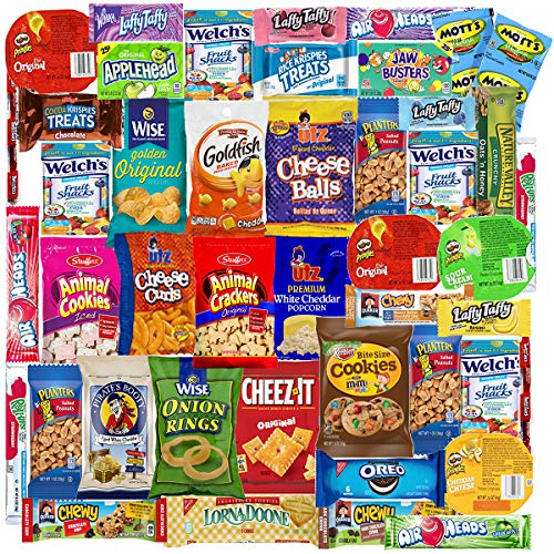 Blue Ribbon Care Package (45 Count) Ultimate Sampler Mixed Bulk Bars, Cookies, Chips, Candy Snacks Variety Box Pack Office Schools Friends Family Military Treats College Students Halloween Gift Basket