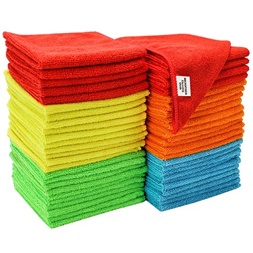 S&T INC. 968601 Microfiber Cleaning Cloths, Reusable and Lint-Free Towels for Home, Kitchen and Auto, 50 Pack, Assorted