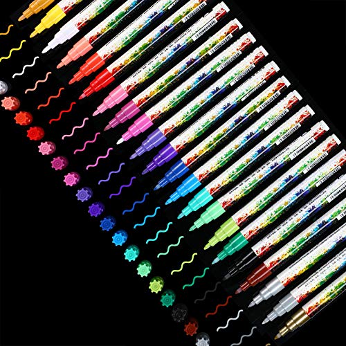 24 Pieces Acrylic Paint Pens Vibrant Colors Paint Markers Fine Point Paint Pens Acrylic Art Marker Pen for Glass, Rock, Wood, Fabric, Metal, Ceramic, DIY Album, Signature, 24 Colors