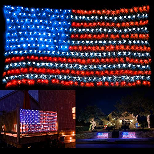 American Flag Lights with 420 Super Bright LEDs,Waterproof Led Flag Net Light of The United States, Hanging Ornaments for Independence Day, Memorial Day, July 4th, National Day Decoration