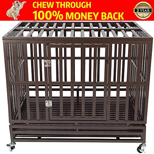 Haige Pet Your Pet Nanny 46' Heavy Duty Dog Crate Cage Strong Metal Kennel for Large Dogs Easy to Assemble with Two Prevent Escape Lock and Four Lockable Wheels