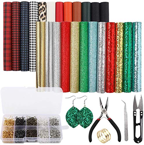 SGHUO 24pcs Christmas Faux Leather Sheets Embossed Fabric Sheets for Making Earrings, Bows, Jewelry, Wallet, and DIY Sewing Craft (6.3 Inches x 8.3 Inches)