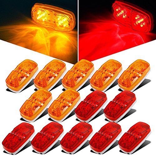 Partsam 14x Trailer Marker LED Light Double Bullseye 10 Diodes Clearence Light Red/Amber, 4x2 Tiger Eye/Double Bubble 12V Rectangular LED Side Marker Light Indicators Surface Mount RV Camper Trucks