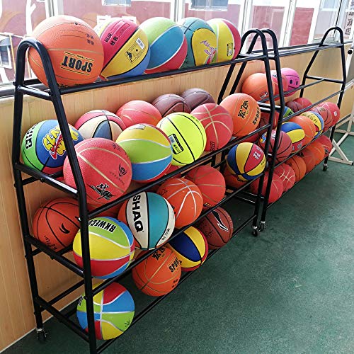 Basketball Racks for Balls with Wheels,Iron Basketball Cart Basketball Rack Holder,Garage Ball Rack Sports Ball Storage Rack,Basketball Storage Sports Organizer(Black,4-Tier,35 Balls)