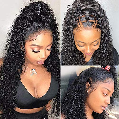 Unprocessed Human Hair Deep Wave Wig Lace Front with Baby Hair Pre-Plucked Natural Hairline Wigs Afro Kinky Curly Lace Frontal Glueless Wigs for Women 10A Virgin Brazilian Hair Water Wave Wet Wavy Wig