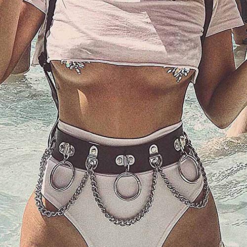 Victray Punk Waist Chain Belt Leather Body Chains Rave Body Jewelry Accessories for women and Girls (Black)