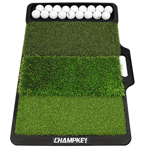 Champkey PRO Tri-Turf Golf Hitting Mat (Do Not Include Balls)| Heavy Duty Rubber Base Practice Mat Ideal for Indoor and Outdoor Practice(Tray MAT)