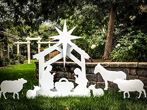 Note Card Cafe Large Outdoor Nativity Scene Yard Display Set | Front Lawn Sign Christmas Décor | 55'x 40'x 17' | Includes Additional Characters and Staking Kit