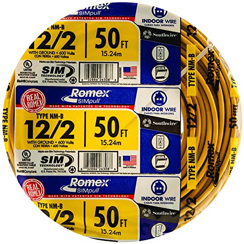 Southwire 28828222 50' 12/2 with ground Romex brand SIMpull residential indoor electrical wire type NM-B, Yellow