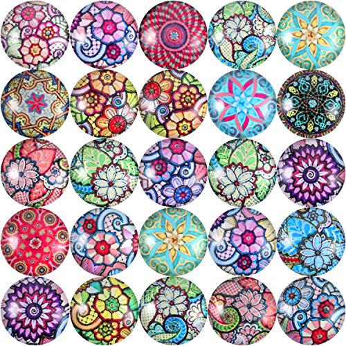 Jovitec 200 Pieces 12 mm Mixed Color Flower Pattern Mosaic Printed Glass Half Round Crafts Glass Mosaic for Jewelry Making