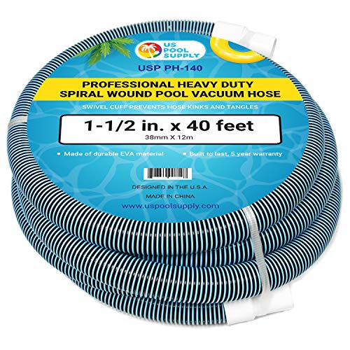 U.S. Pool Supply 1-1/2' x 40 Foot Professional Heavy Duty Spiral Wound Swimming Pool Vacuum Hose with Swivel Cuff
