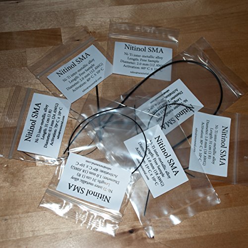 Nitinol Sample Pack - 7 Varieties 0.5 - 1 - 2mm, 15 - 40 - 60 - 80ºC Transition Phase Shape Memory Alloy