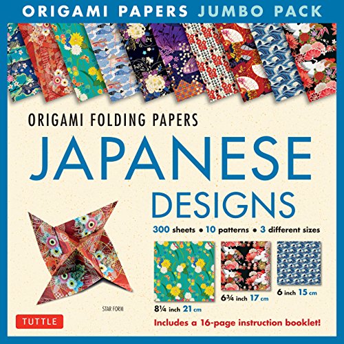 Origami Folding Papers Jumbo Pack: Japanese Designs: 300 High-Quality Origami Papers in 3 Sizes (6 inch; 6 3/4 inch and 8 1/4 inch) and a 16-page Instructional Origami Book