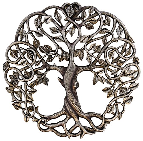 Tree of Life Wall Plaque 11 5/8 Inches Decorative Celtic Garden Art Sculpture - Antique Silver Finish