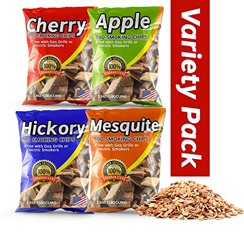 Wood Chips for Smoking Variety Pack, 2 Lbs Each, Apple, Mesquite, Hickory & Cherry Flavor Wood Chips for Smokers & Grills, Bake, Roast, Braise and BBQ, 4-Pack | USA Made