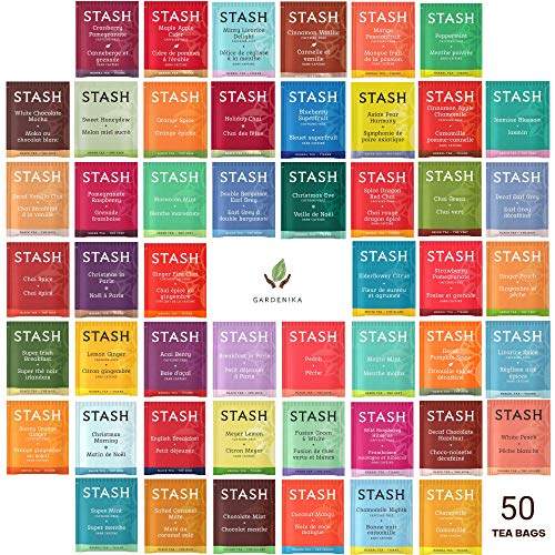 Tea Sampler - 50 Flavors, 50 Count - Assortment Variety Pack Gift Set - Caffeine and Decaf, Herbal, Black, White, Green Tea Bags