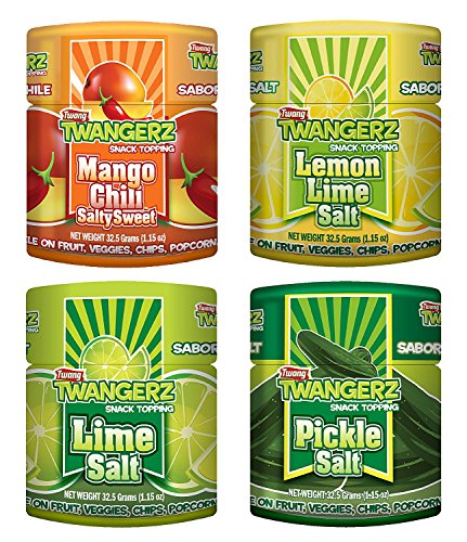 Twang Twangerz Flavored Salt Snack Topping - Lime, Lemon Lime, Mango Chili & Dill Pickle (Assorted, 4 Pack)