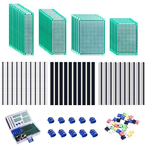 Smraza 100pcs Double Sided PCB Board Kit, Prototype Boards for DIY Soldering and Electronic Project Circuit Boards Compatible with Arduino Kits, 30PCS 40 Pin 2.54mm Male and Female Header Connector