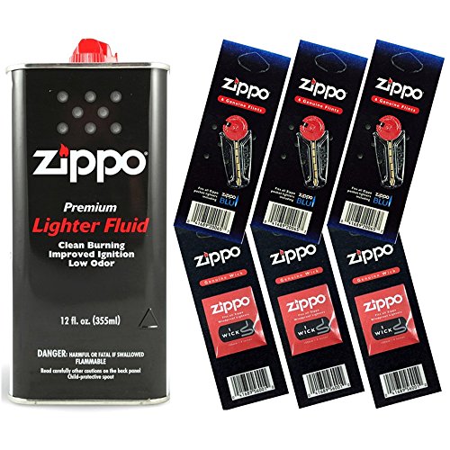 Zippo Gift Set - 12 Fl.oz Fluid Fuel and 3 Wick Card & 3 Flint Card (18 Flints)