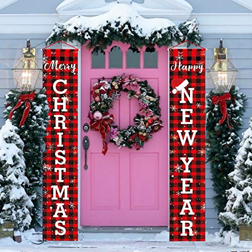 Christmas New Year Decorations Outdoor Indoor-'Merry Christmas''Happy New Year' Decoration Porch Signs - Xmas New Year Eve Banners for Home Front Wall Living Room Party