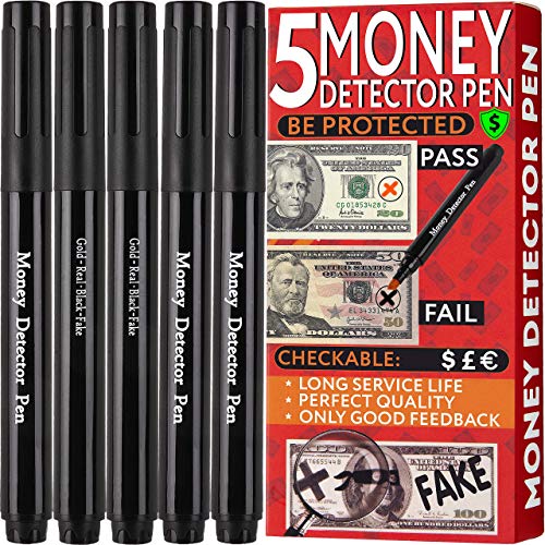 Fake Bills Markers – Counterfeit Pens – Pen Detector for False Currency – Counterfeit Money Marker – 5 Pcs Pack Pen Detector for Us Currency