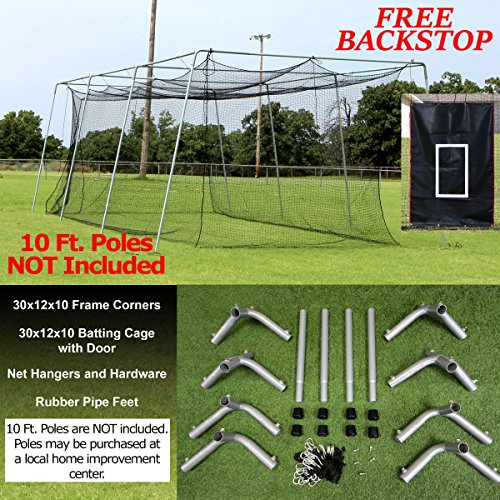 Select #24-30', 40', 50', and 60' Batting Cages & Frame Corners with Free 4'x6' Heavy Vinyl Backstop with Target Zone (Small, 30 ft)