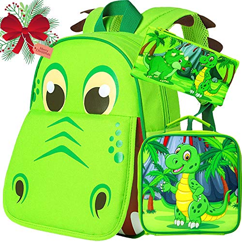 3PCS Dinosaur Backpack Toddler, 12'' Preschool Bag and Lunch Box for Boys Set