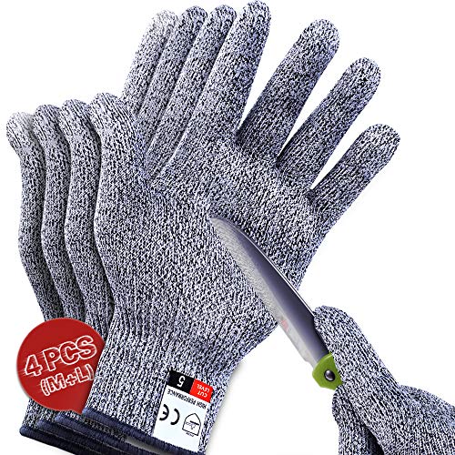 4 PCS (M+L) Cut Resistant Gloves Level 5 Protection for Kitchen, Upgrade Safety Anti Cutting Gloves for Meat Cutting, Wood Carving, Mandolin Slicing and More, THOMEN