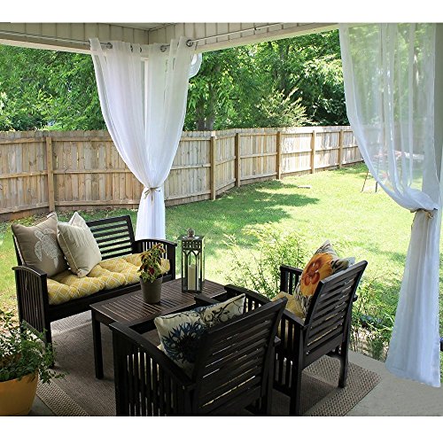 RYB HOME Outdoor Sheer Curtain for Patio, Grommet Top Sheer White Outdoor Curtain for Pergola, Outdoor Indoor Privacy Voile Drape with 1 Tieback Rope, 1 Panel, Wide 54 by Long 84 Inch