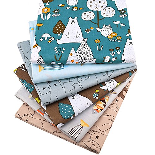 Zoo Animals Fat Quarters Fabric Bundles, Bear Fish Print Precut Sewing Quilting Fabric,18' x 22'(Multi)